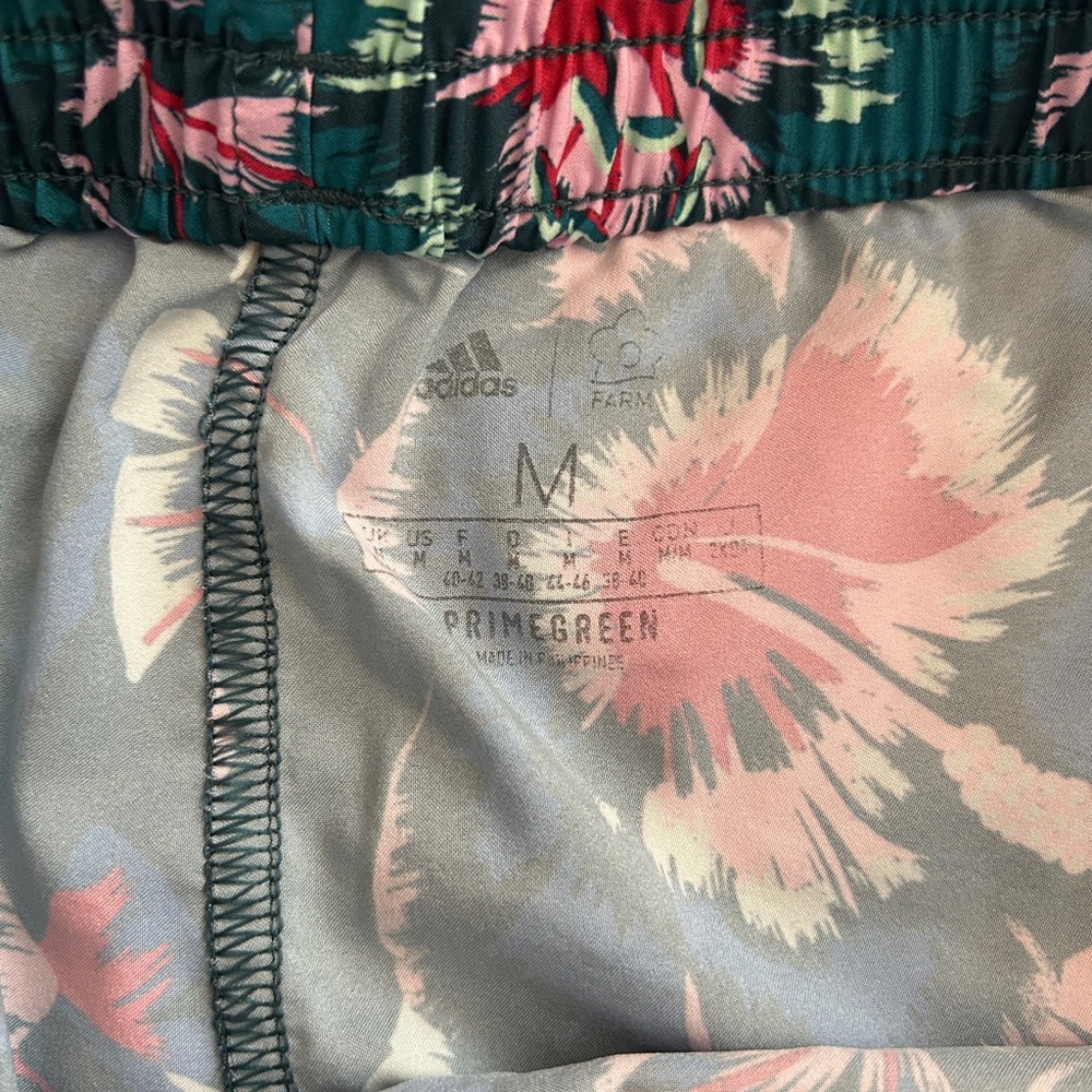 Adidas x Farm Rio Shorts Tropical Flower Wild Teal Pink Lightweight Pocket Med - Picture 3 of 6